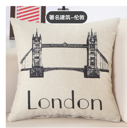 Printed Cotton Cushion Cover Of Great Buildings - London Paris New York