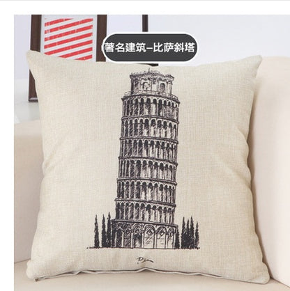 Printed Cotton Cushion Cover Of Great Buildings - London Paris New York