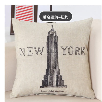 Printed Cotton Cushion Cover Of Great Buildings - London Paris New York