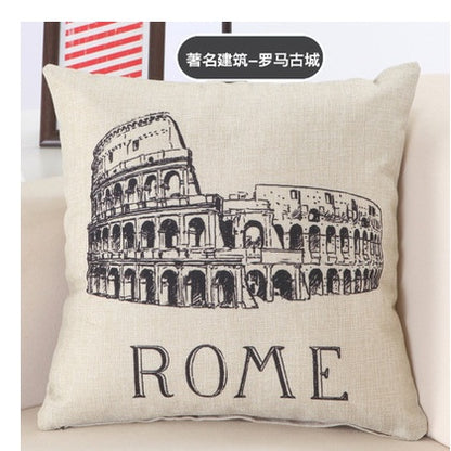 Printed Cotton Cushion Cover Of Great Buildings - London Paris New York