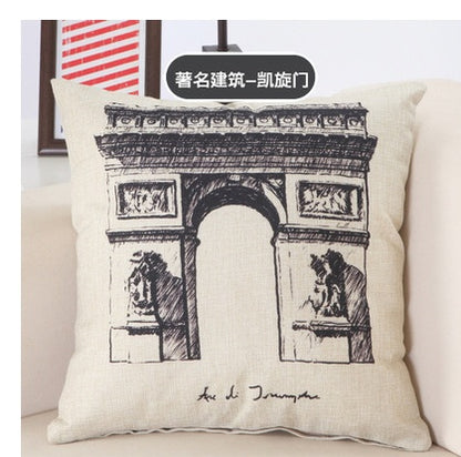 Printed Cotton Cushion Cover Of Great Buildings - London Paris New York