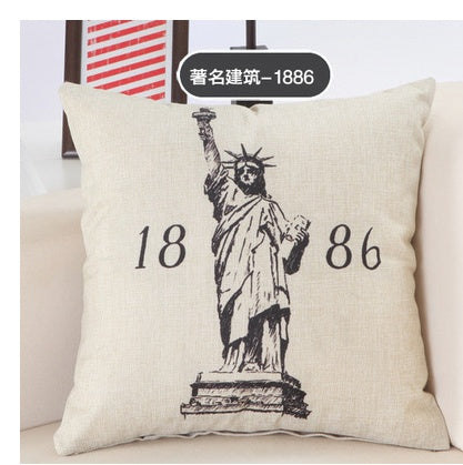 Printed Cotton Cushion Cover Of Great Buildings - London Paris New York