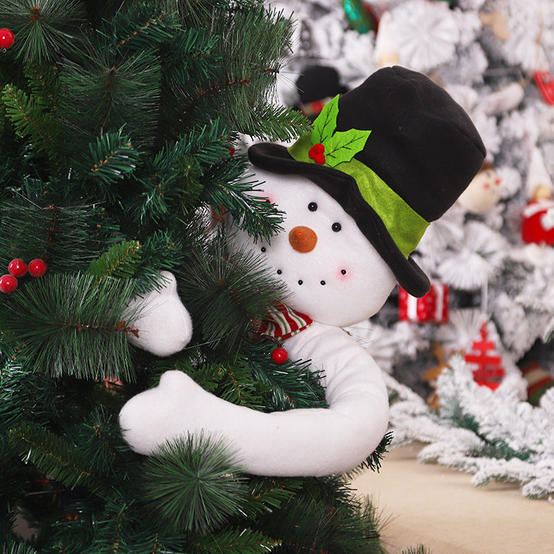 Christmas Tree Hugging Snowman & Santa