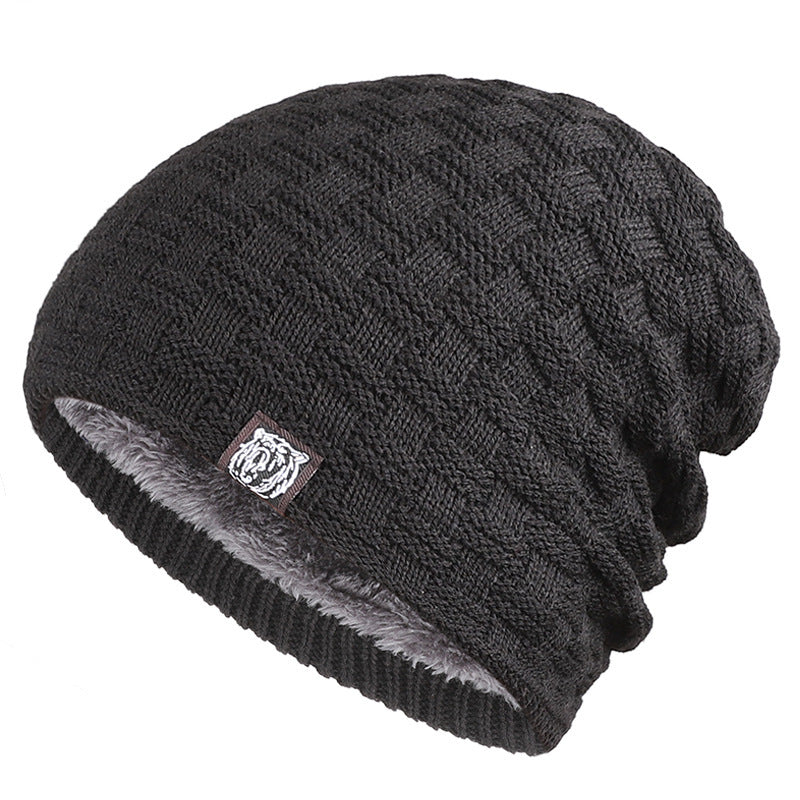 Tiger Label Knitted Fleece Beanie Hat