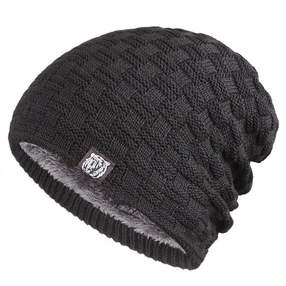 Tiger Label Knitted Fleece Beanie Hat