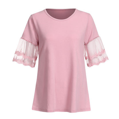 Cotton Maternity Top with Lace Sleeve