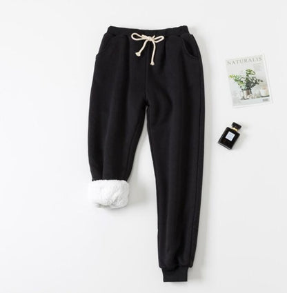 Black Thick Lamb Wool Cotton Sweatpants