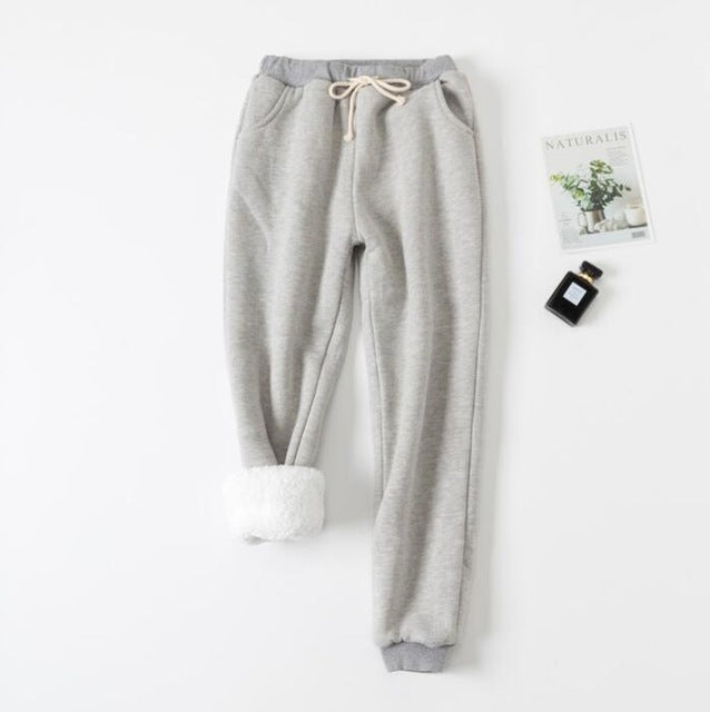 Grey Thick Lamb Wool Cotton Sweatpants