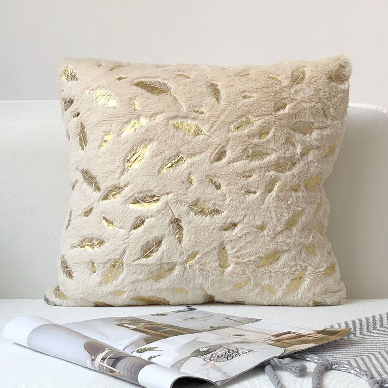 New Modern Gold Feather Cotton and Linen Cushion