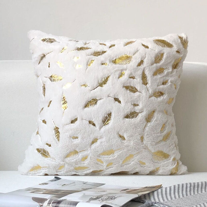 New Modern Gold Feather Cotton and Linen Cushion