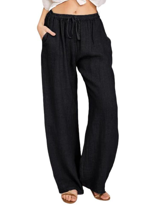 Black Comfy Women's Casual Cotton And Linen Loose Trousers