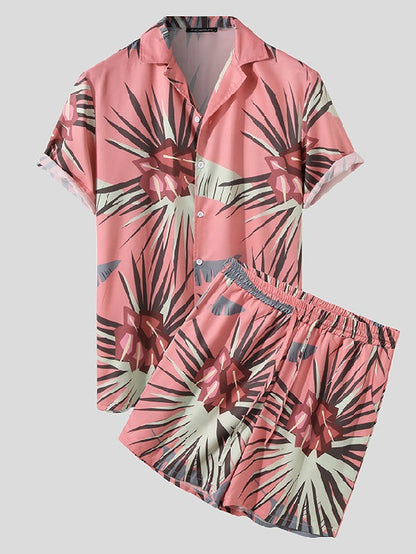 Men's Loose Beachwear Printed Short-sleeved Suit