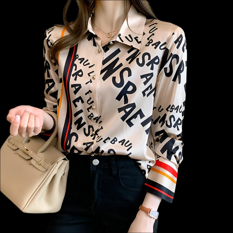 Women's Letter Printing Silk Blouse