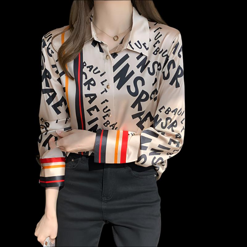 Women's Letter Printing Silk Blouse