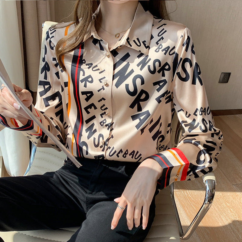 Women's Letter Printing Silk Blouse