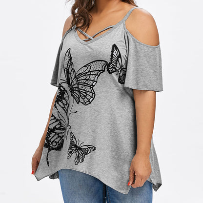 Plus Size Women's Cut Out Butterfly Print T-Shirt