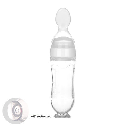 Baby Silicone Squeeze Feeding Bottle with Spoon