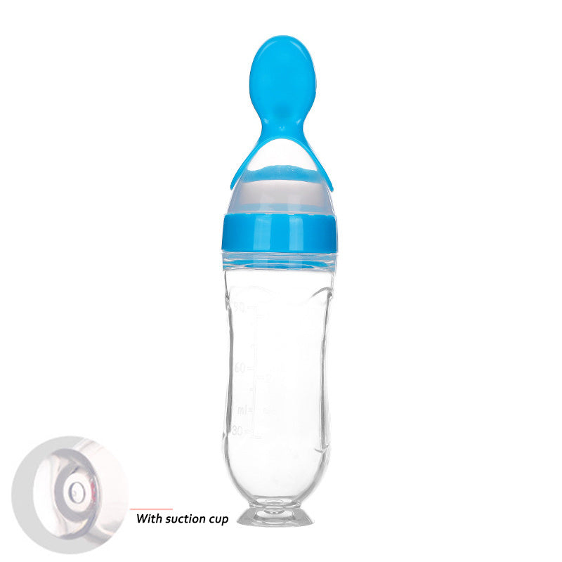 Baby Silicone Squeeze Feeding Bottle with Spoon