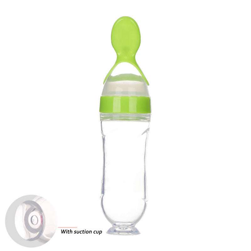 Baby Silicone Squeeze Feeding Bottle with Spoon