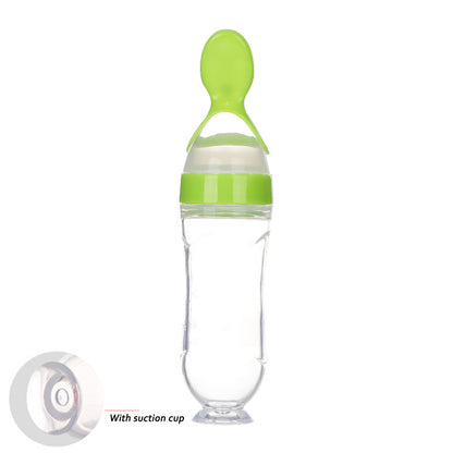 Baby Silicone Squeeze Feeding Bottle with Spoon