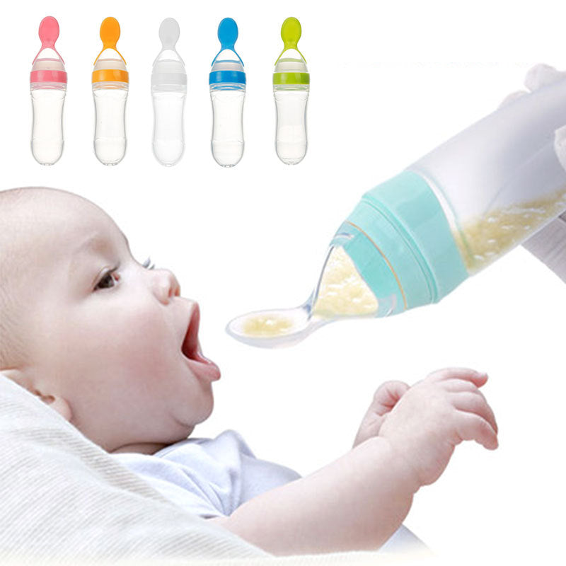 Baby Silicone Squeeze Feeding Bottle with Spoon