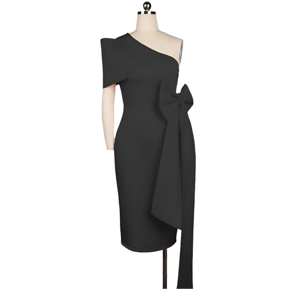 Black  Sexy One-Shoulder Bowknot Hip Plus Size Slim Pencil Dress