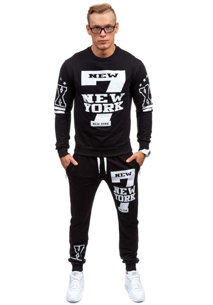 Black Printed New York 7 Sweatpants Suit