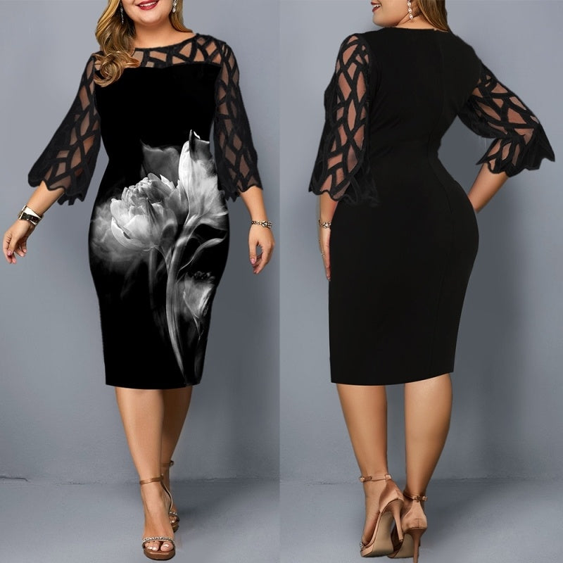 Ladies Floral Plus Size Party Bodycon Dress