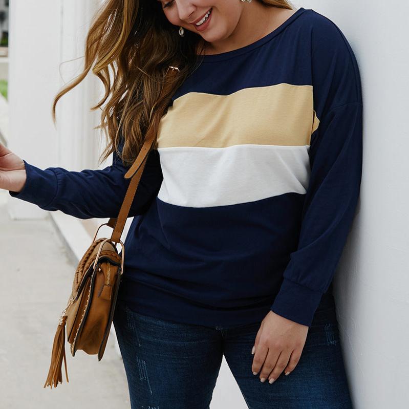 Navy Color Collision Plus Size Top