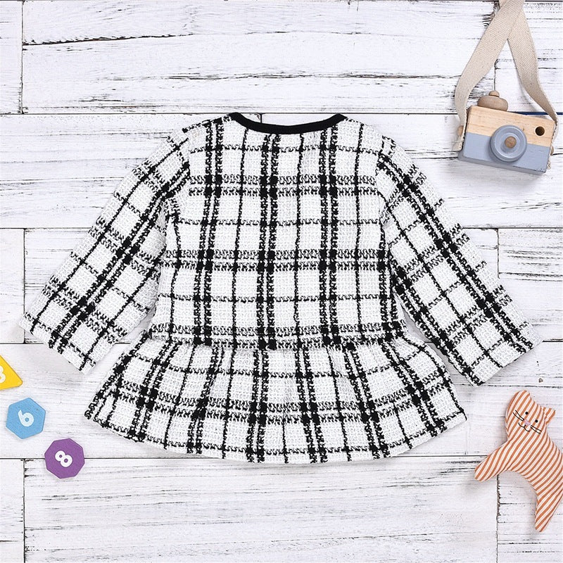 Two-piece Baby Plaid Long-sleeved Jacket & Skirt Suit