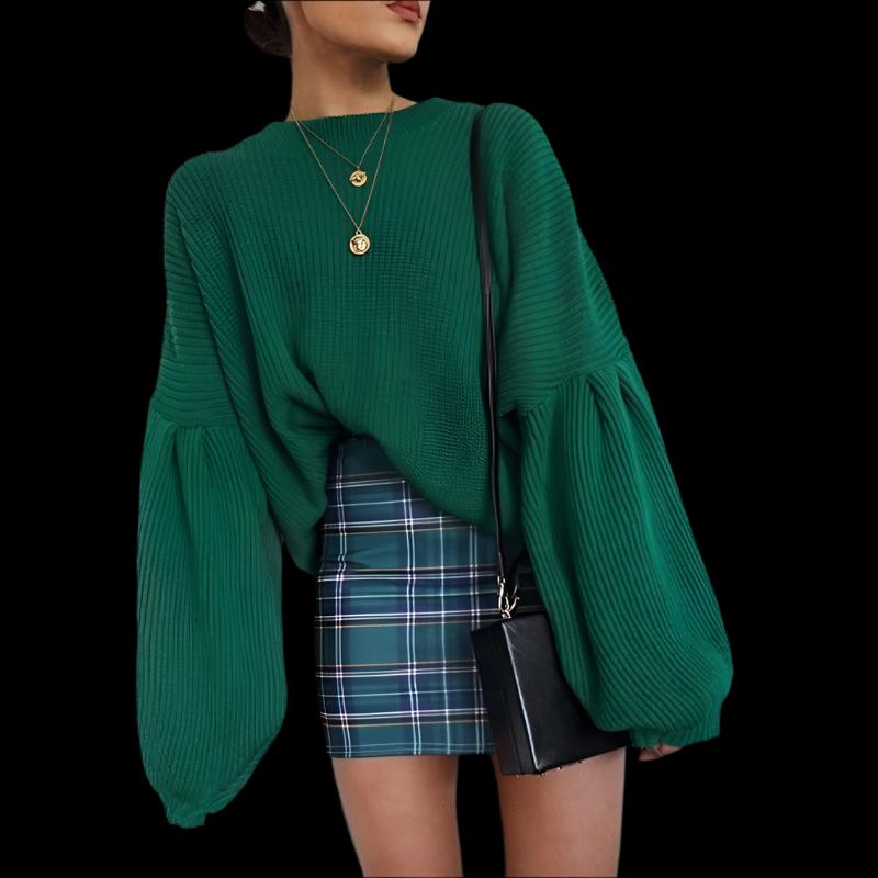 Green Chiffon Loose Long Sleeve Jumper