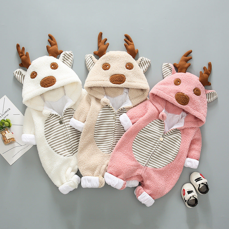 Super cute baby outing cotton fleece romper with antlers