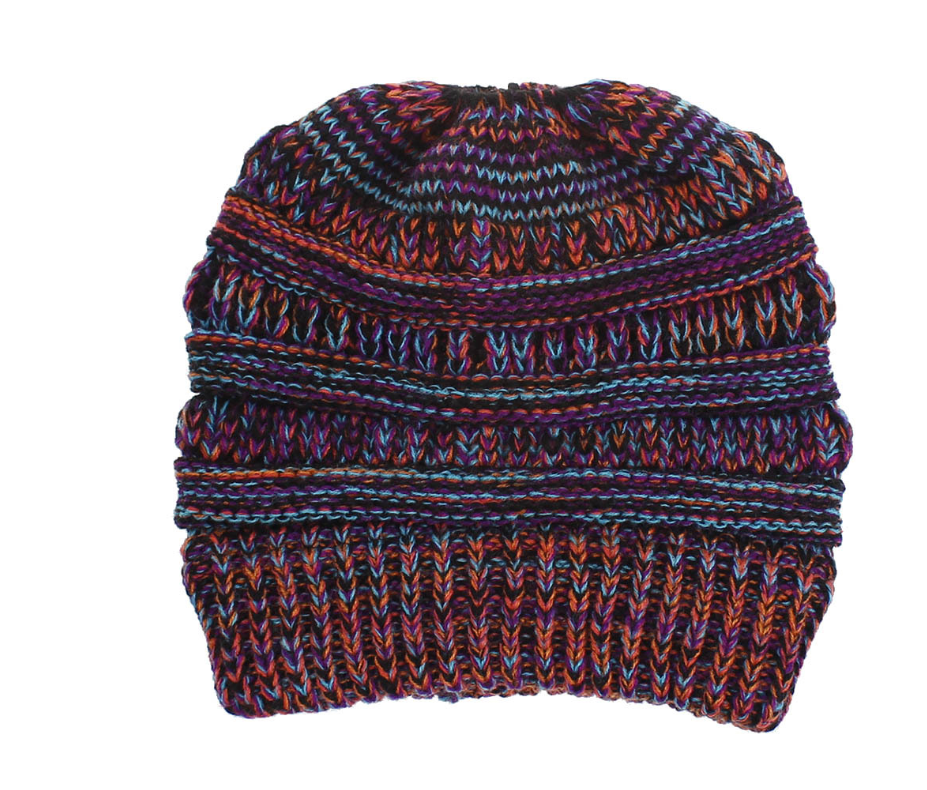 Stay Cozy in Style: Mixed Color Knitted Ponytail Hat Collection