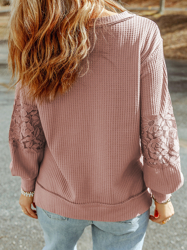 Ladies V-neck Lace Detail Long-sleeved Top