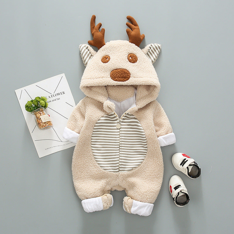 Super cute baby outing cotton fleece romper with antlers