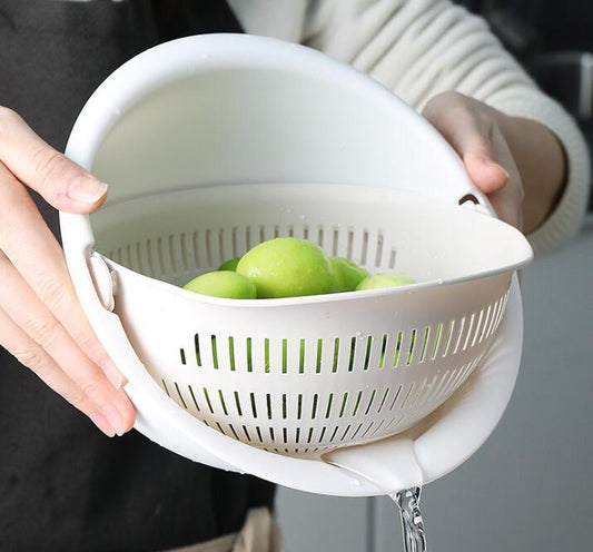 Double-Dish Fruit Drain Panning Wash Basket