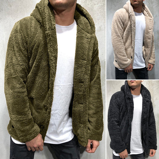 Winter Men's Hooded Jacket Sweater: Solid Color
