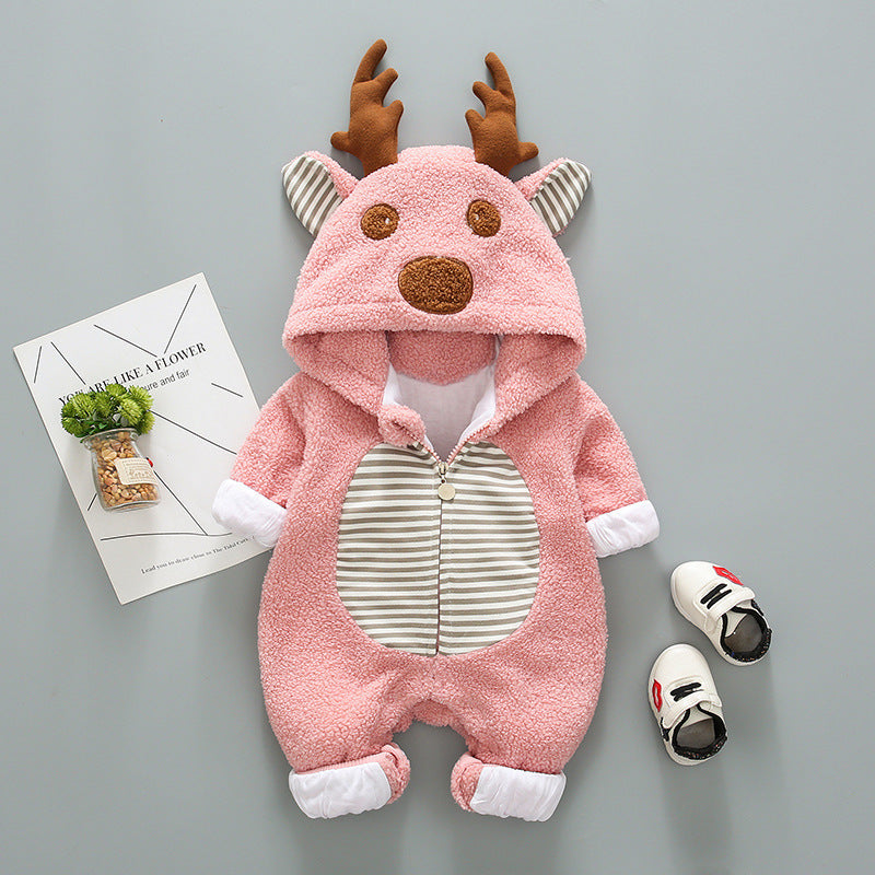 Super cute baby outing cotton fleece romper with antlers