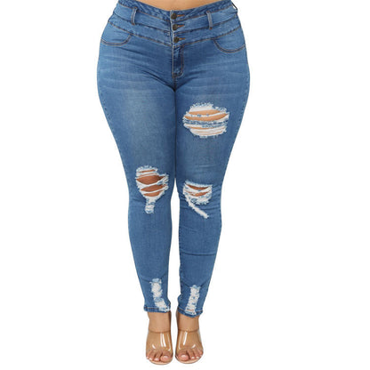 High Waist Plus Size Ripped Jeans