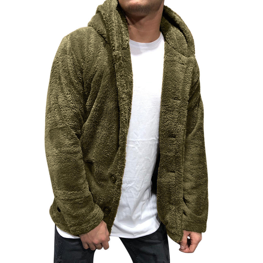 Winter Men's Hooded Jacket Sweater: Solid Color