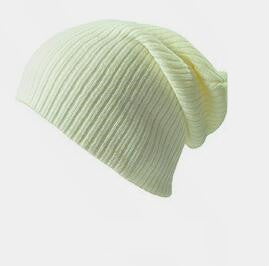 Warm Solid Color Striped Beanie Hat