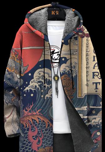 Mens Printed Hooded Thick Winter Cardigan