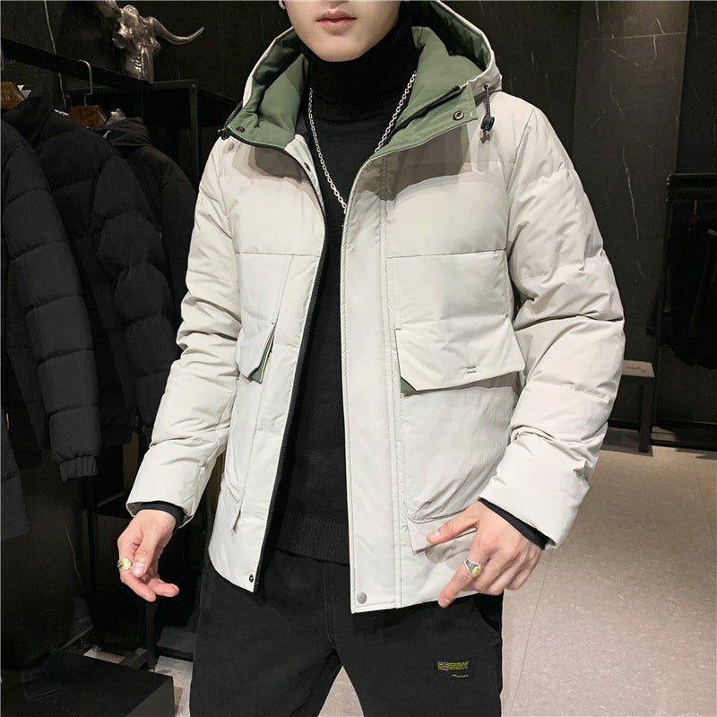 Short Hooded White Duck Down Warm Jacket