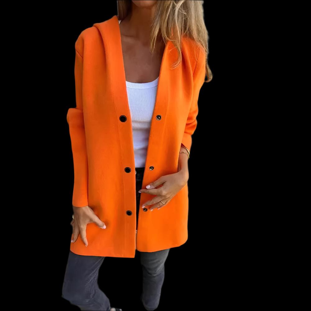 Orange Loose Casual Hooded Single-Breasted Spring & Autumn Cardigan