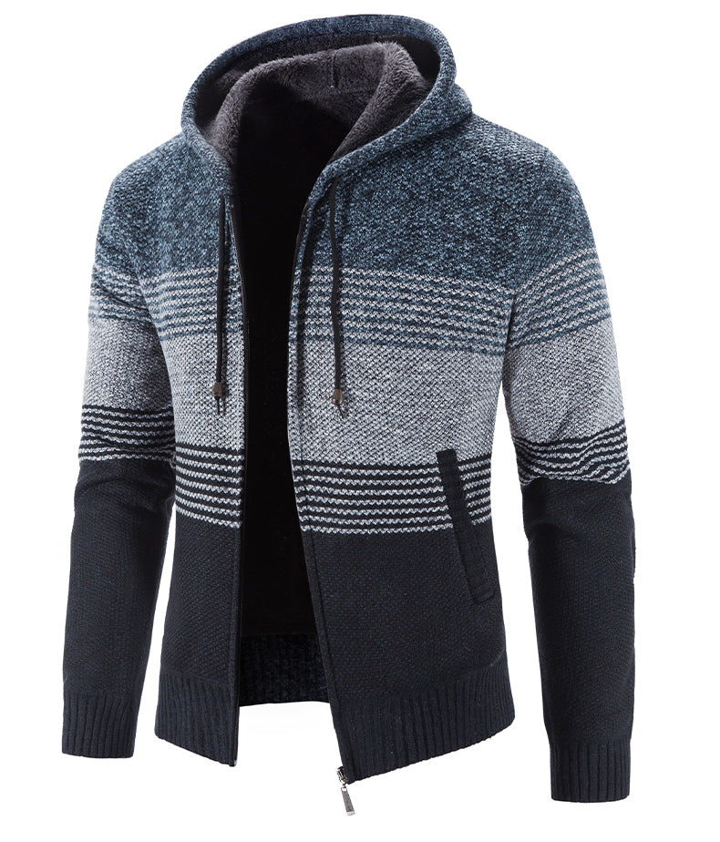 Men's Hooded Thick Fleece Cardigan Sweater