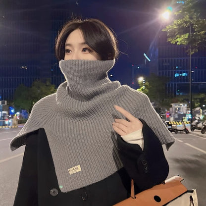 Fashionable With Side-slit Turtleneck Knitted Shawl Scarf