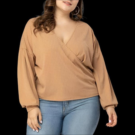 Plus Size Low V-Neck Wrap Style Top