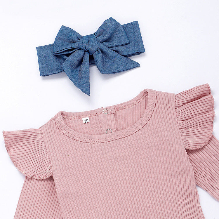 Cute Baby Pants Set with Bow Head Band