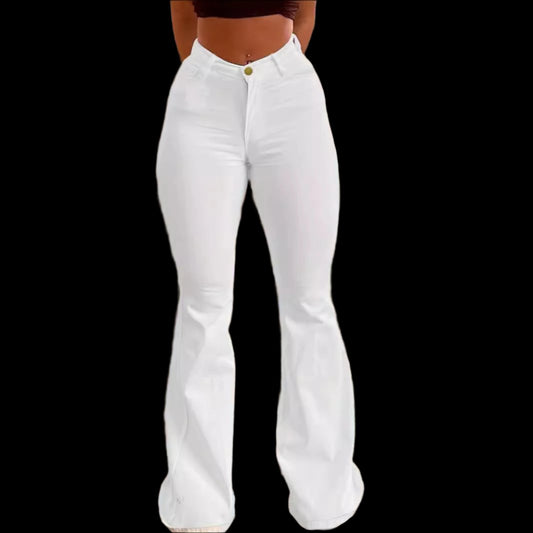 White Women's Elastic High Waist Micro-Pull Flared Jeans