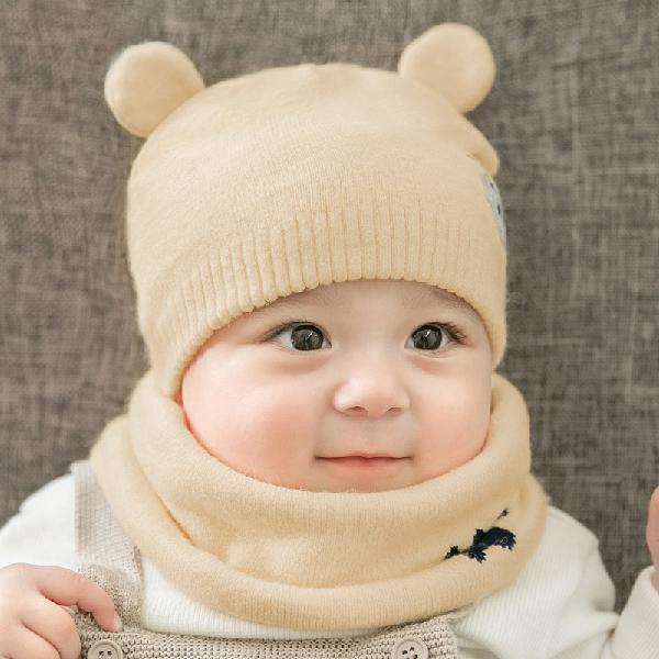 Baby Knitted Beanie Bear Cap & Neckerchief